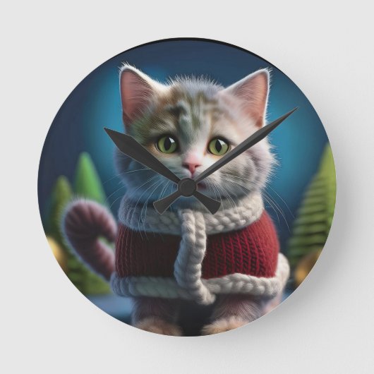 Minskin kitten in een kerstoutfit ronde klok (Voorkant)