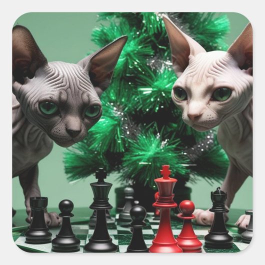 Minskin kitten in een kerstoutfit vierkante sticker (Voorkant)