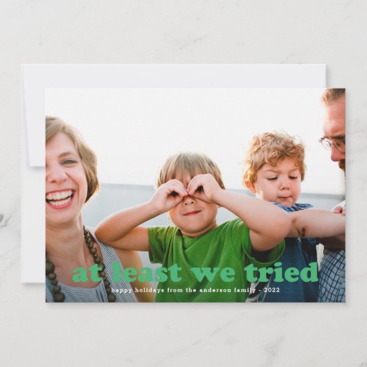 Minstens grappig genoeg hebben we een vakantiefoto feestdagenkaart (Voorkant)