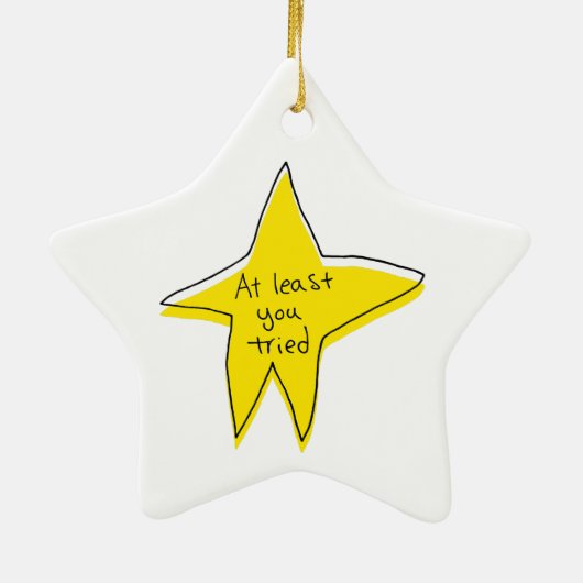 Minstens u probeerde - Gele Ster Keramisch Ornament (Achterkant)