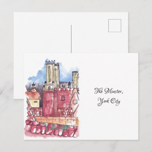 Minster, het briefkaart van de waterverf van York (Voorkant / Achterkant)