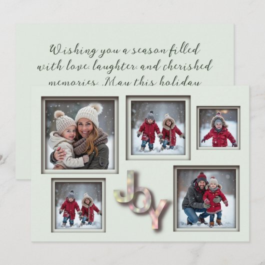 Mint 3D Kerstmis 5 Fotofamilie Feestdagenkaart (Voorkant / Achterkant)