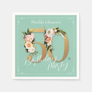 Mint 50th Birthday Gold Floral  Glamoureus Servet