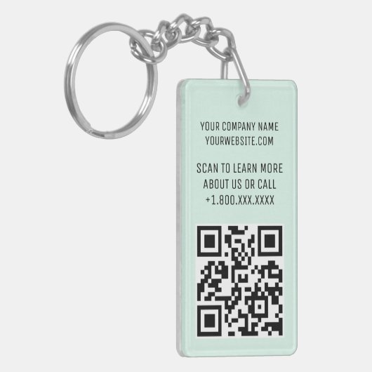 Mint Acryl QR Code Sleutelhanger met Logo Rechthoe (Voorkant Links)