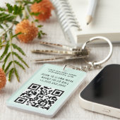 Mint Acryl QR Code Sleutelhanger met Logo Rechthoe (Voorkant Rechts)