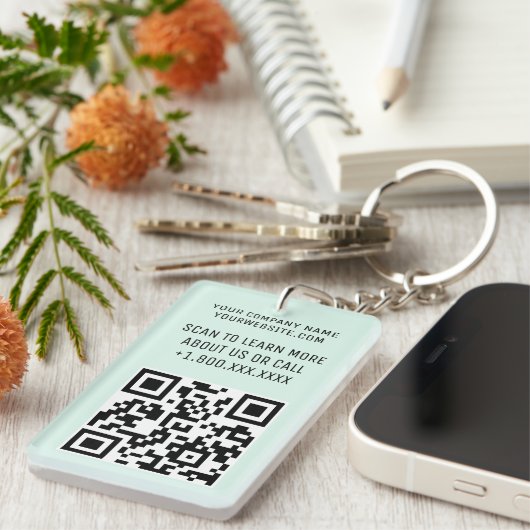 Mint Acryl QR Code Sleutelhanger met Logo Rechthoe (Voorkant Rechts)