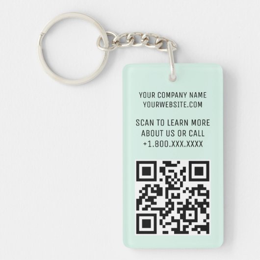 Mint Acryl QR Code Sleutelhanger met Logo Rechthoe (Voorkant)