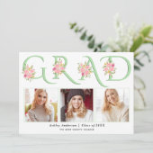 Mint AFSTUDEERDER typografie roze rozen foto afstu Aankondiging (Staand voorkant)