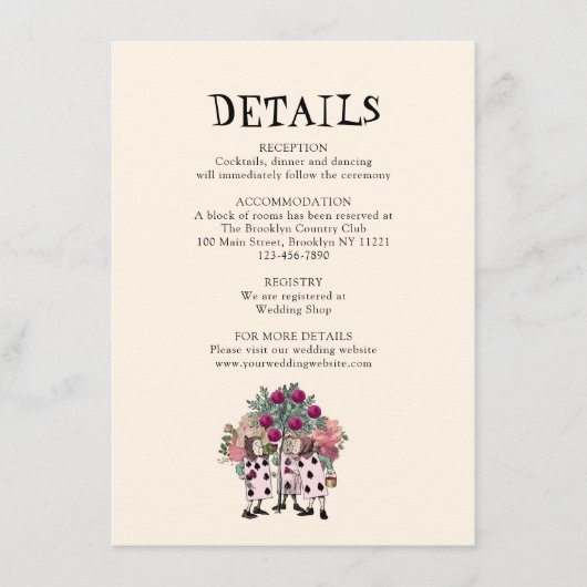 Mint Alice in Wonderland Wedding Details Informatiekaartje (Voorkant)