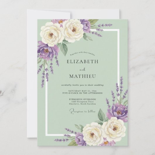 Mint Amethyst Blad Bruiloft Kaart (Voorkant)