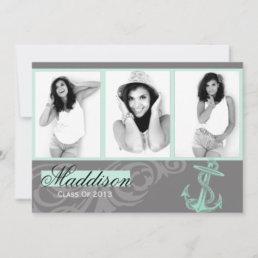 Mint Anchor Photo Afstuderen Flat Card Kaart (Voorkant)