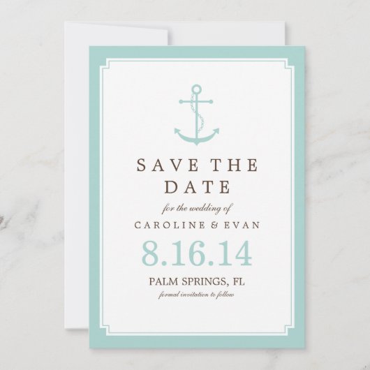 Mint Anchor Wedding Save the Date (Voorkant)