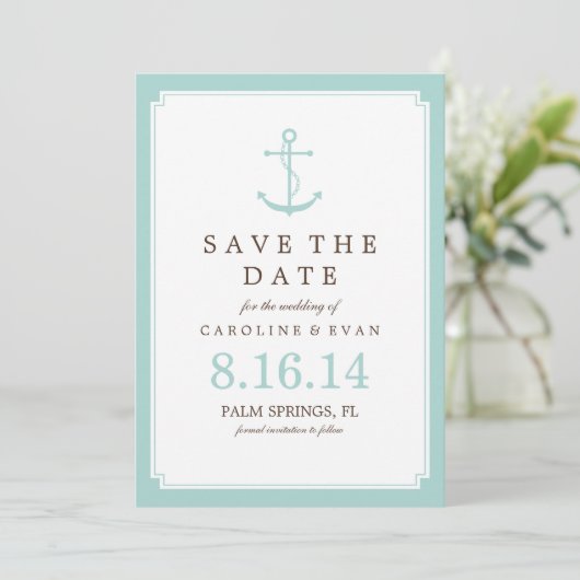 Mint Anchor Wedding Save the Date (Staand voorkant)