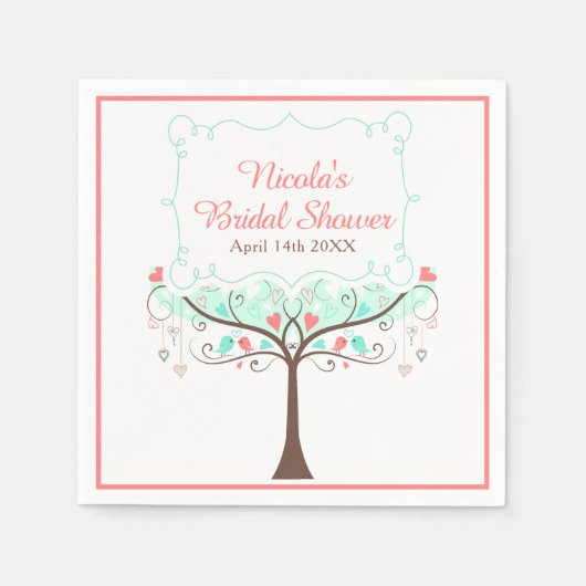 Mint and Coral Floral Bird Bridal Shower  Servet (Voorkant)