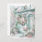Mint and Pink Christmas House Postcard Briefkaart (Voorkant / Achterkant)