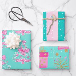 Mint and Pink Christmas Inpakpapier Vel