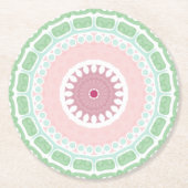 Mint and Pink Geometric Mandala Pattern Ronde Kartonnen Onderzetter (Voorkant)