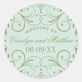  Mint Antiek Bloei Bruiloft Monogram Ronde Sticker