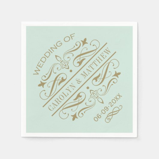 Mint Antiek Bloei Bruiloft Monogram Servetten (Voorkant)