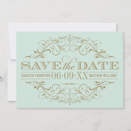 Mint Antiek bloeien bruiloft Save The Date (Voorkant)