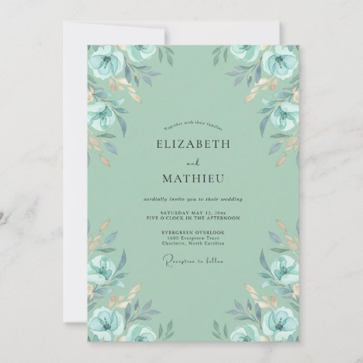 Mint Aqua Anemone Bruiloft Kaart (Voorkant)