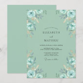 Mint Aqua Anemone Bruiloft Kaart (Voorkant / Achterkant)