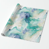 Mint Aqua Blauw Inkt Marmer Cadeaupapier (Uitgerold)