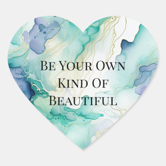Mint Aqua Blauw Inkt Marmer Hart Sticker (Voorkant)