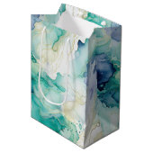 Mint Aqua Blauw Inkt Marmer Medium Cadeauzakje (Voorkant Gekanteld)
