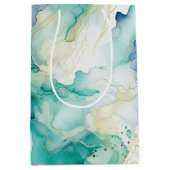 Mint Aqua Blauw Inkt Marmer Medium Cadeauzakje (Voorkant)