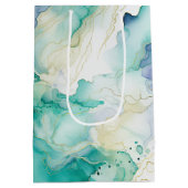 Mint Aqua Blauw Inkt Marmer Medium Cadeauzakje (Achterkant)