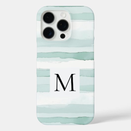 Mint Aqua Blauwe Witte Strepen Monogram Case-Mate iPhone Case (Achterkant)