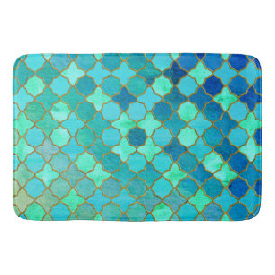 Mint Aqua Blauwgroen Gold Oriental Moroccan Tegel Badmat