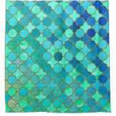 Mint Aqua Blauwgroen Gold Oriental Moroccan Tegel Douchegordijn (Voorkant)