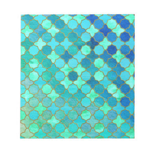 Mint Aqua Blauwgroen Gold Oriental Moroccan Tegel Notitieblok