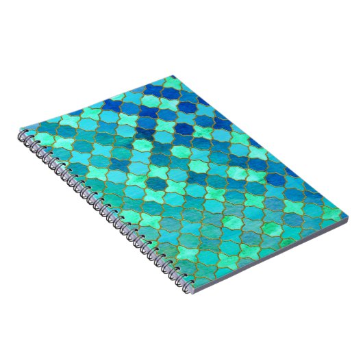 Mint Aqua Blauwgroen Gold Oriental Moroccan Tegel Notitieboek (Rechterzijde)