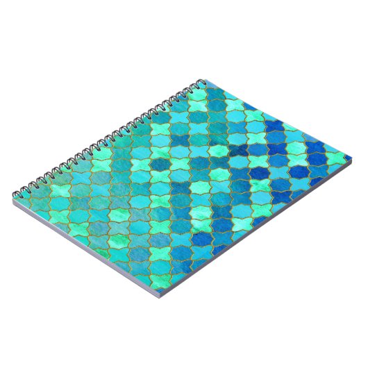 Mint Aqua Blauwgroen Gold Oriental Moroccan Tegel Notitieboek (Linkerzijde)
