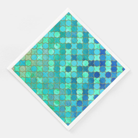 Mint Aqua Blauwgroen Gold Oriental Moroccan Tegel Servet (Hoek)
