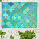 Mint Aqua Blauwgroen Gold Oriental Moroccan Tegel Theedoek (Gevouwen)