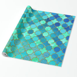 Mint Aqua Blauwgroen Gold Oriental Moroccan Tile Cadeaupapier