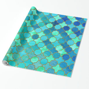 Mint Aqua Blauwgroen Gold Oriental Moroccan Tile Cadeaupapier