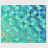 Mint Aqua Blauwgroen Gold Oriental Moroccan Tile Cadeaupapier (Vlak)