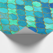 Mint Aqua Blauwgroen Gold Oriental Moroccan Tile Cadeaupapier (Hoek)