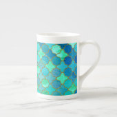 Mint Aqua Blauwgroen Gold Oriental Moroccan Tile Porselein Kop (Rechts)