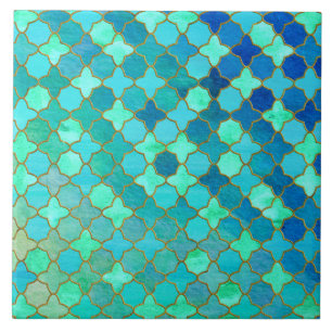 Mint Aqua Blauwgroen Gold Oriental Moroccan Tile Tegeltje