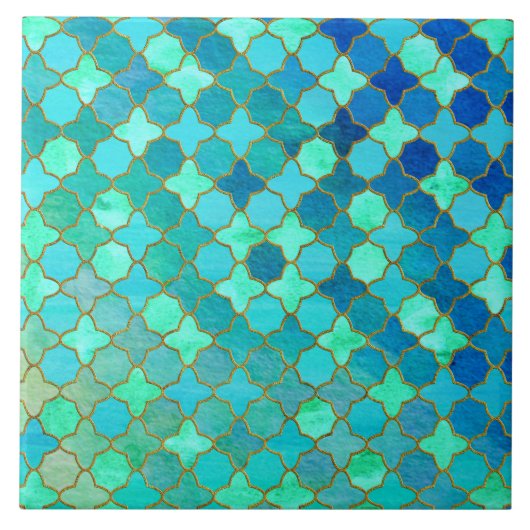 Mint Aqua Blauwgroen Gold Oriental Moroccan Tile Tegeltje (Voorkant)