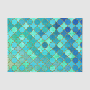 Mint Aqua Blauwgroen Gold Oriental Moroccan Tile Tissuepapier