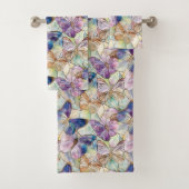 Mint Aqua Blue Paarse Vlinders Bad Handdoek (Insitu)