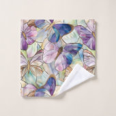 Mint Aqua Blue Paarse Vlinders Bad Handdoek (Wasdoekje)