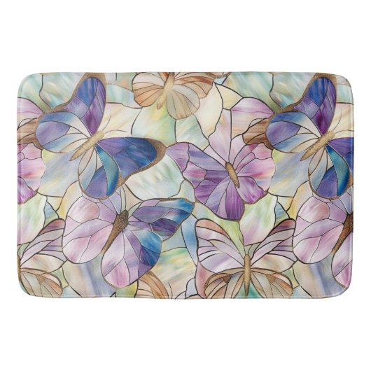 Mint Aqua Blue Paarse Vlinders Badmat (Voorkant)